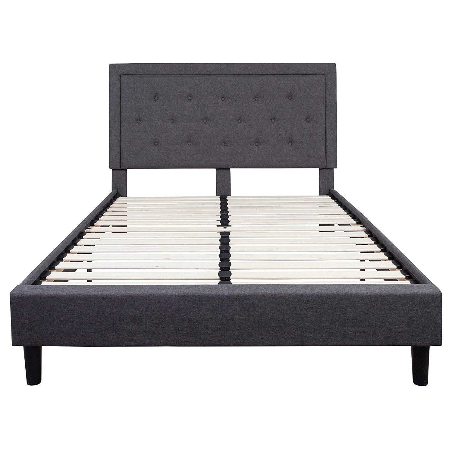 Queen size Dark Gray Fabric Upholstered Platform Bed Frame with Headboard - Free Shipping