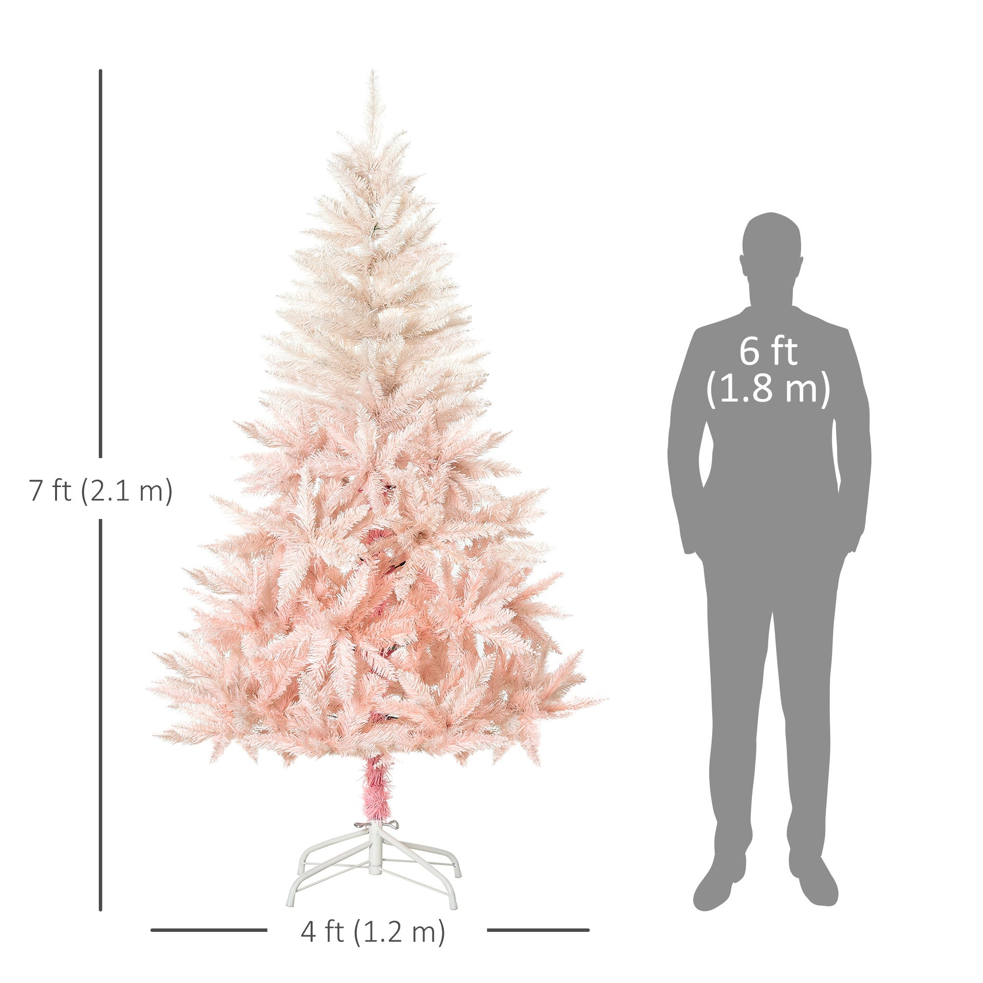 HOMCOM 7ft Festive Artificial Christmas Tree in White and Pink with Metal Stand, Quick Setup for Holiday Decor 