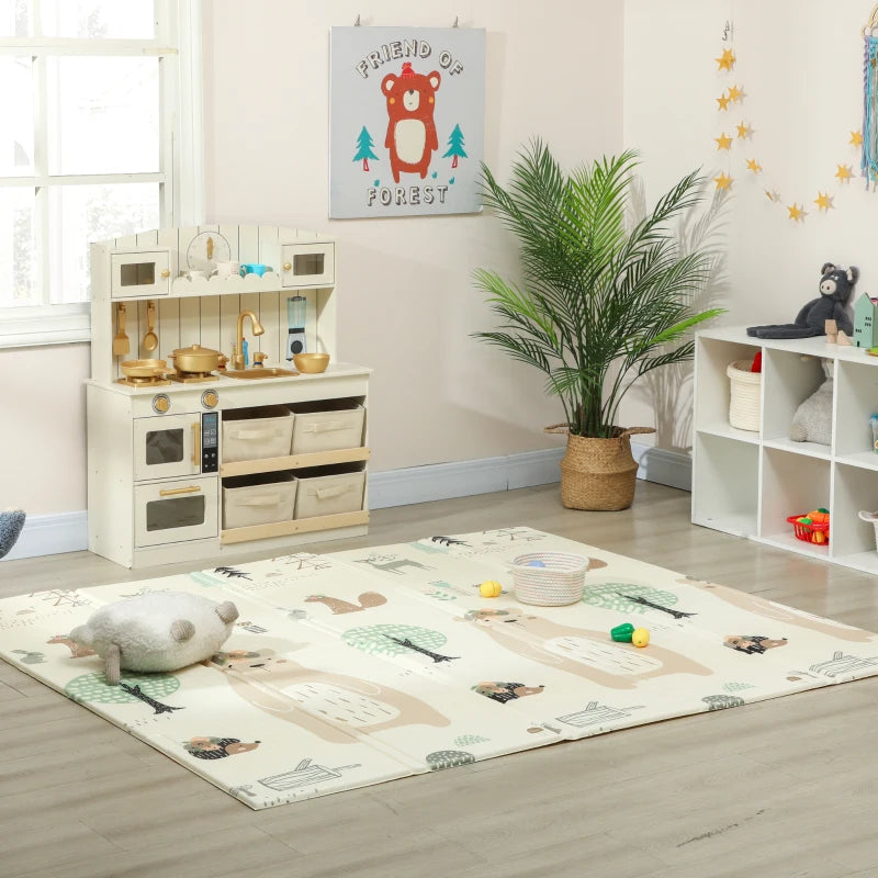 Qaba Double Sided Baby Play Mat, Reversible & Waterproof Foldable Crawling Mat, Animal Theme