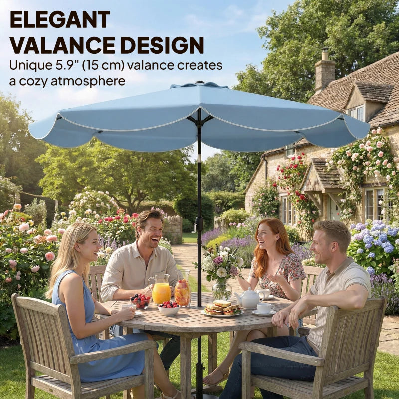 9' x 9' Round Market Umbrella with Valance, Patio Umbrella with Tilt and Crank, for Garden, Deck, Poolside, Sky Blue