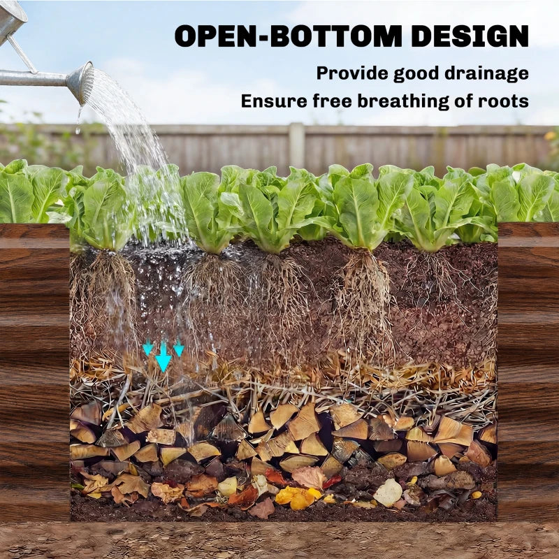 8 x 2.6 x 1.5ft Galvanized Raised Garden Bed, Reinforced Outdoor Planter Box with Open Bottom, Brown Wood Effect