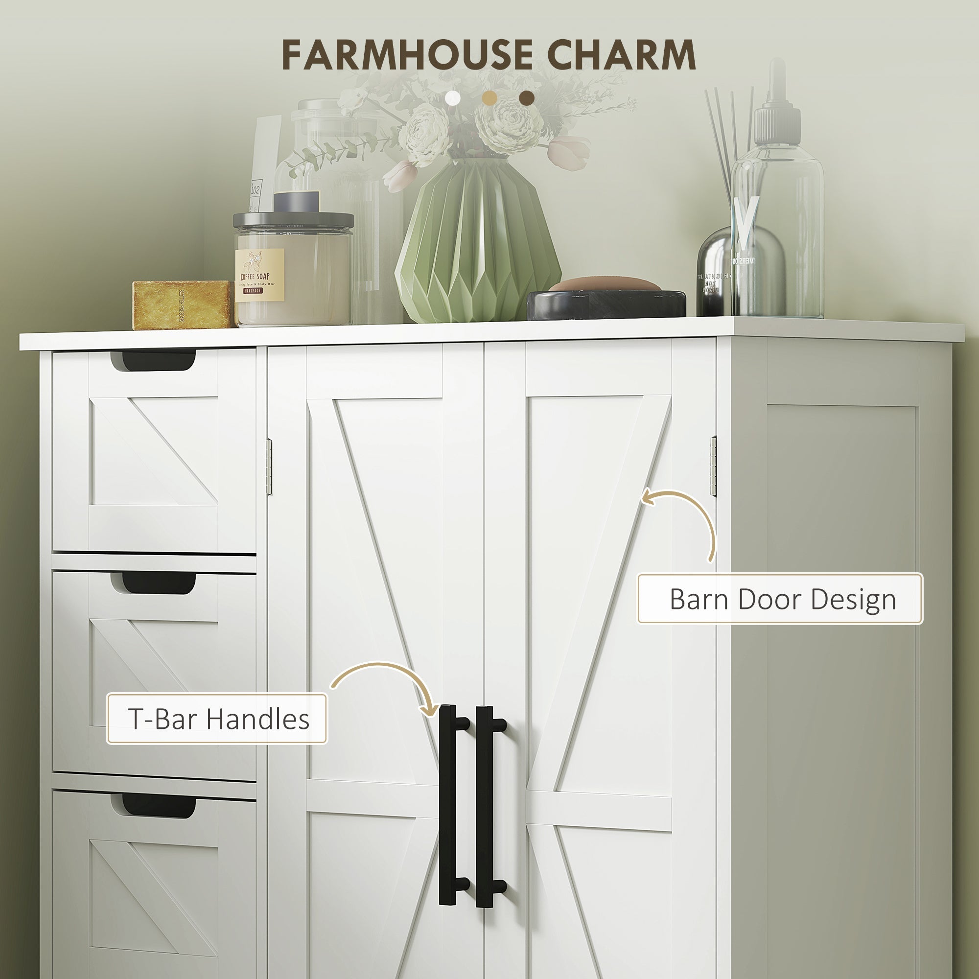 HOMCOM Bathroom Floor Cabinet, Farmhouse Bathroom Storage Cabinet with Adjustable Shelf, White 