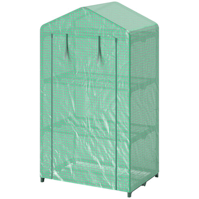 Outsunny 3 Tier Mini Greenhouse, Portable Flower Stand with Shelf Clips, Indoor Greenhouse with Steel Frame, Green 