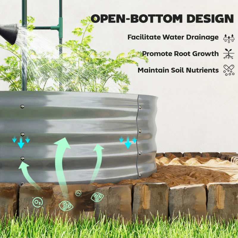Galvanised Raised Garden Bed with Arched Trellis, 5 x 3 x 6ft Metal Outdoor Planter Box with Open Bottom, Silver