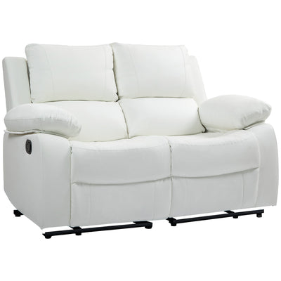HOMCOM PU Leather Manual Recliner Sofa, Double Reclining Loveseat with Pullback Control Footrest for Living Room, White 