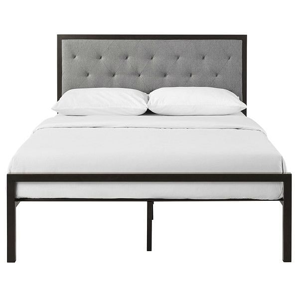 Queen size Contemporary Metal Platform Bed with Grey Upholstered Headboard - Free Shipping