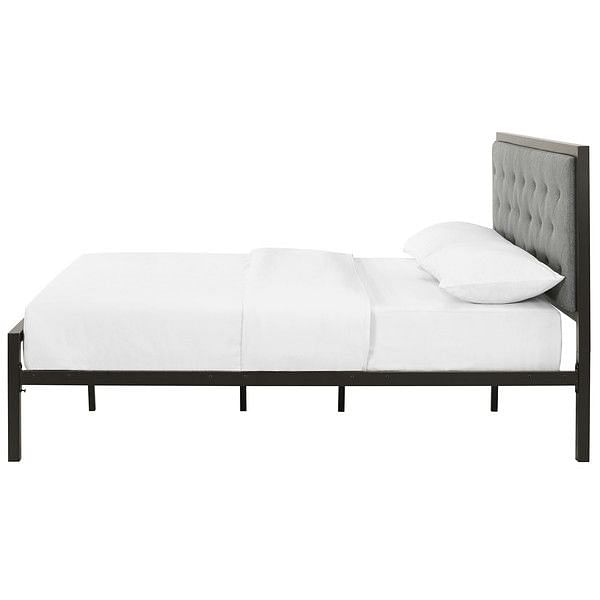 Queen size Contemporary Metal Platform Bed with Grey Upholstered Headboard - Free Shipping