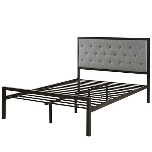 Queen size Contemporary Metal Platform Bed with Grey Upholstered Headboard - Free Shipping