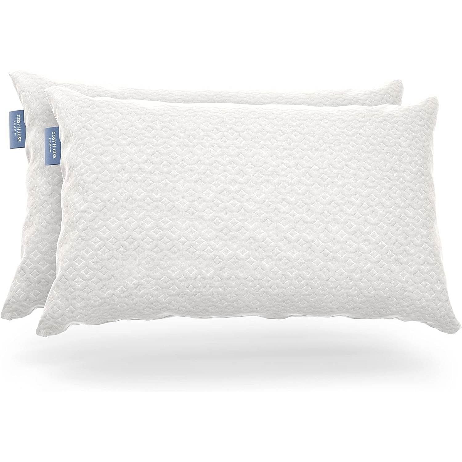 Set of 2 Queen Shredded Memory Foam Pillows with Luxury Bamboo Breathable Cover - Free Shipping 