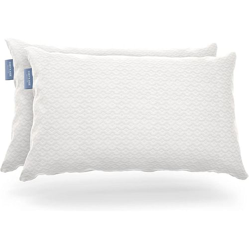 Set of 2 Queen Shredded Memory Foam Pillows with Luxury Bamboo Breathable Cover - Free Shipping 