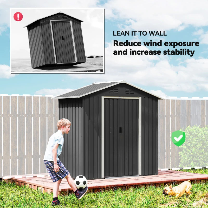 6.5x3.5ft Metal Garden Storage Shed for Outdoor Tool Storage with Double Sliding Doors and Vents, Dark Grey
