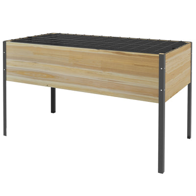 Outsunny Elevated Wooden Planter Box with Trellis Metal Legs and Liner for Flowers Herbs Vegetables 