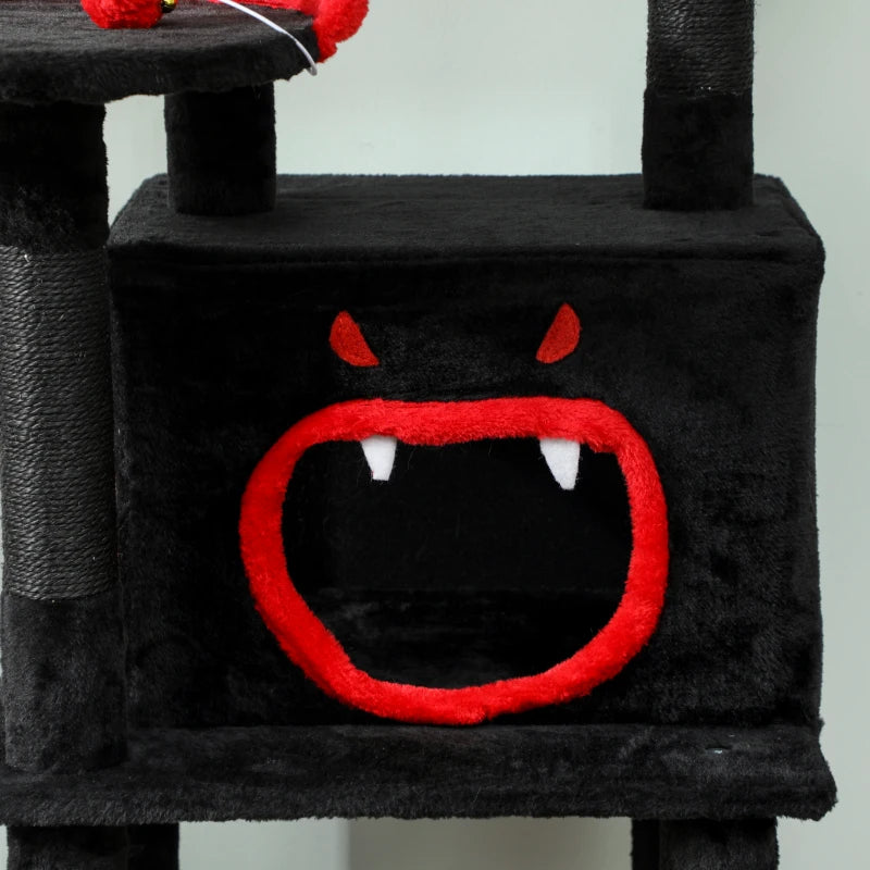 Gothic Cat Tree, 60" Tall Cat Tower with Coffin Bed,  Sisal Scratching Posts & Ramp, Condo, Hammock, Perches, Black