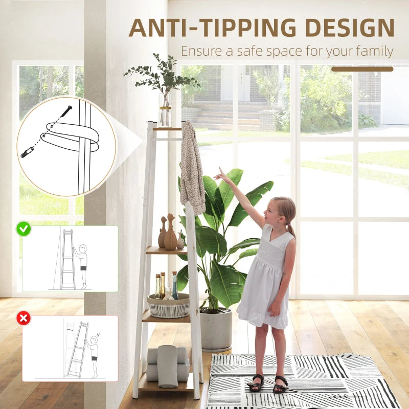 Clothes Rack with Storage, Garment Rack with 8 Hooks and 3-Tier Shelf, Clothes Stand for Bedroom, Entryway, Oak