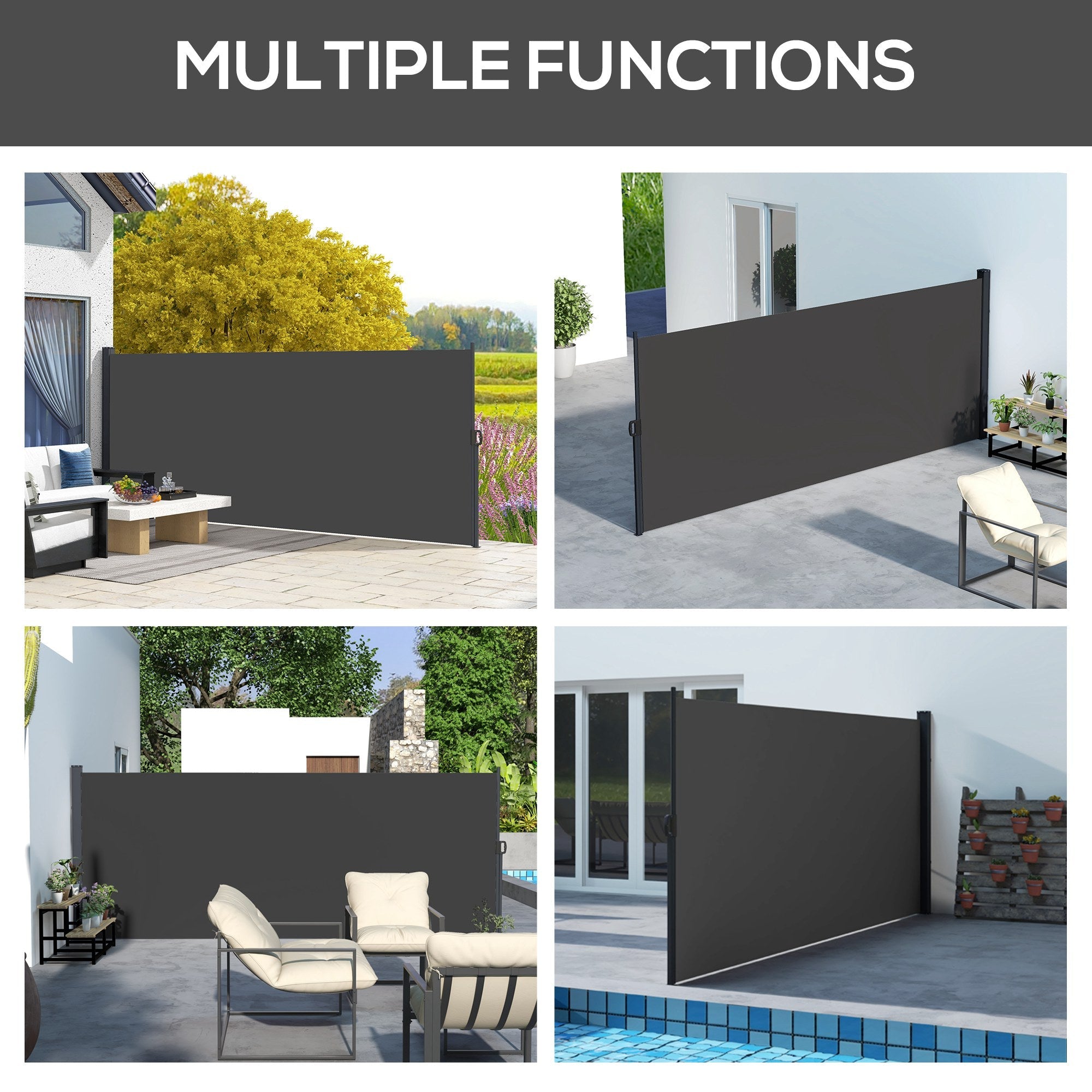 Outsunny 13' x 5' Retractable Side Awning, Outdoor Privacy Screen for Garden, Hot Tub, Balcony, Terrace, Pool, Black 