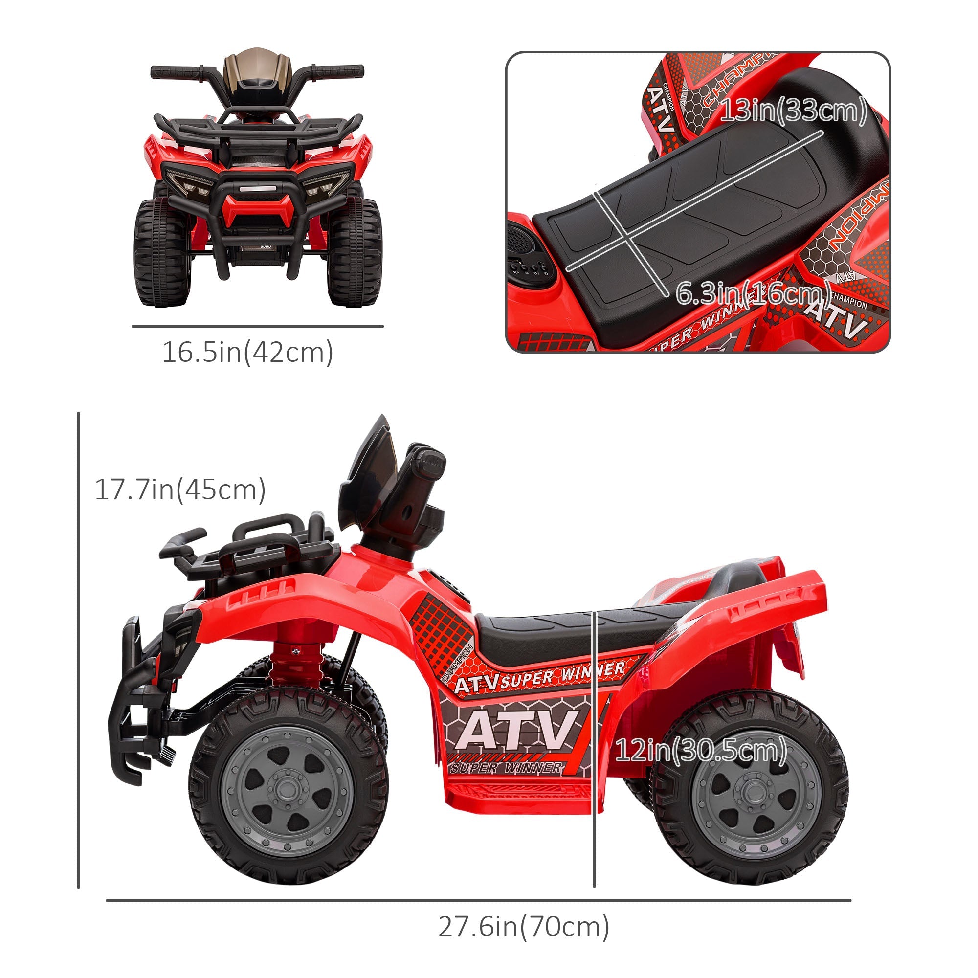 Aosom Ride-On ATV: 6V Battery Powered, Quad Bike, Headlights, For 18-36 Months, Red, Toddler Ride-On 