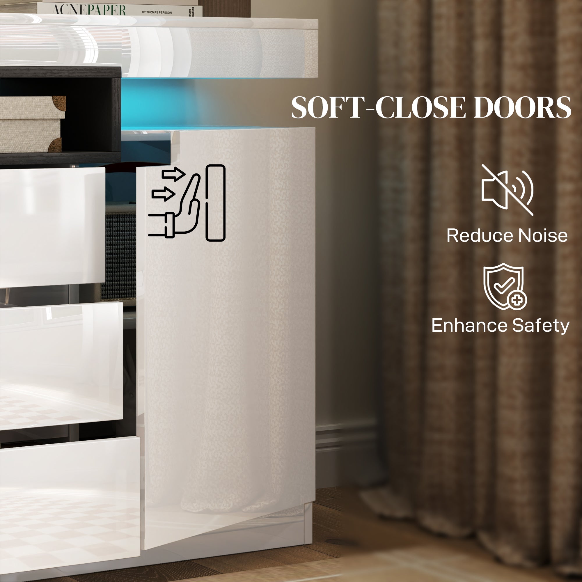 HOMCOM Sideboard Storage Cabinet with LED Lights, White 