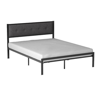 Queen Metal Platform Bed Frame with Gray Button Tufted Upholstered Headboard - Free Shipping 