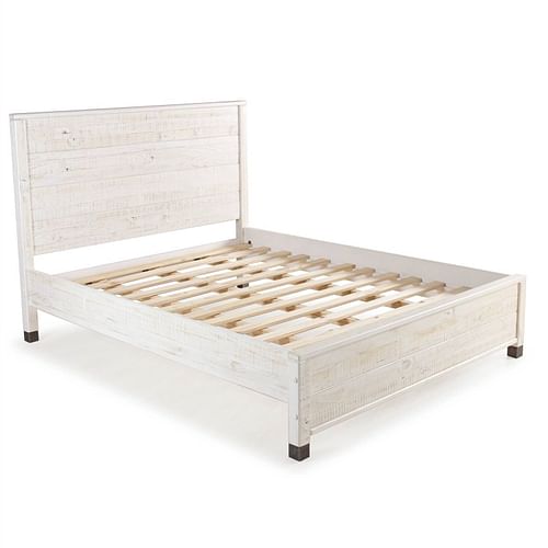 Queen Size Solid Wood Platform Bed Frame with Headboard in Rustic White Finish - Free Shipping