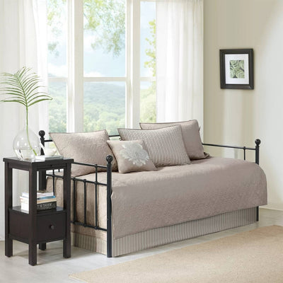 6-Piece Country Cottage Quilted Khaki Reversible Day Bed Cover Set - Free Shipping 