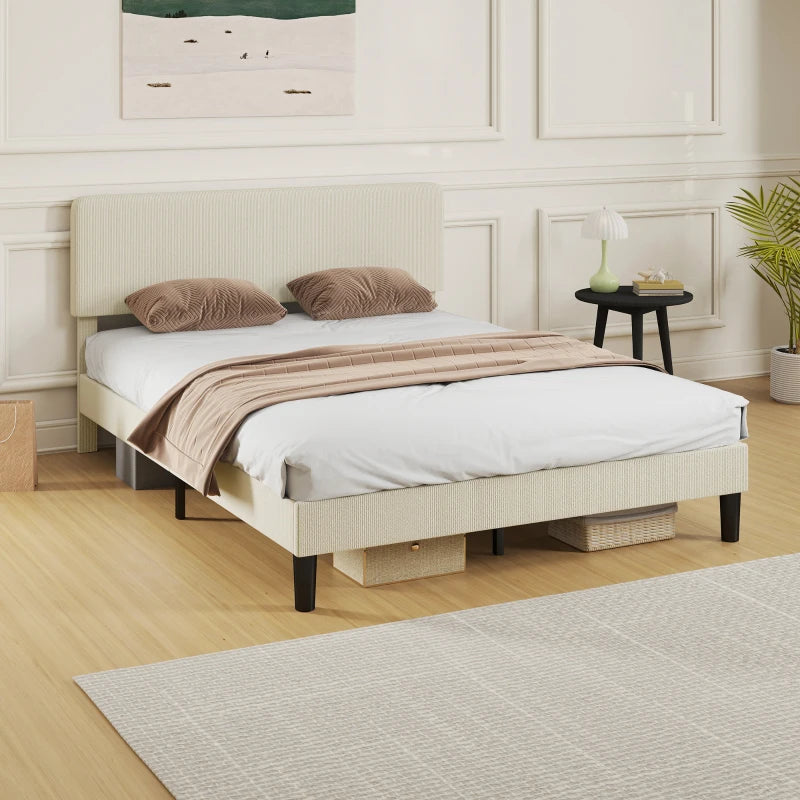 Queen Size Bed Frame with Adjustable Upholstered Headboard Platform Bed Frame Wood Slat Support Noise Free Light Grey