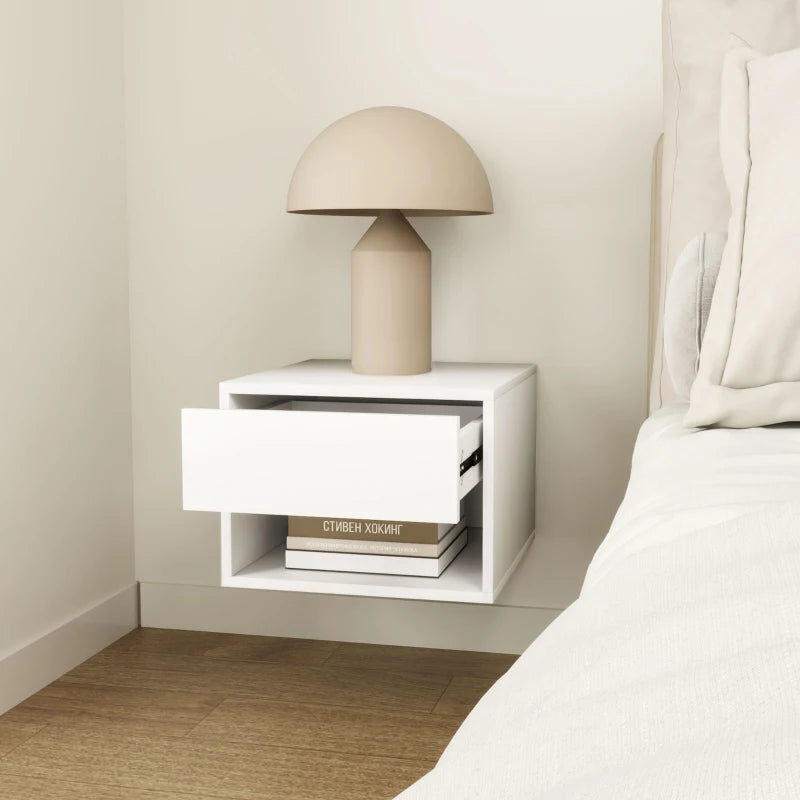 Floating Nightstand Set of 2, Wall Mounted Bedside Table with Drawer for Bedroom, White