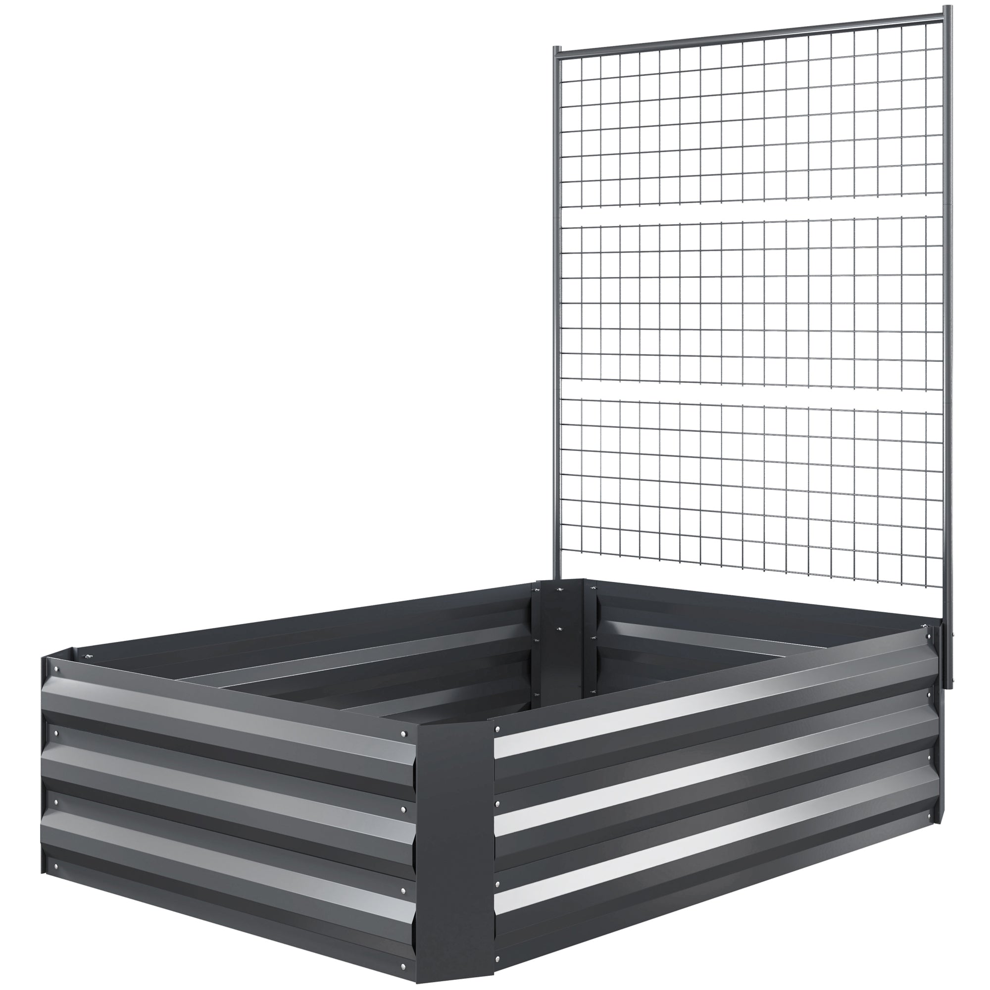 Outsunny Galvanized Raised Garden Bed with Trellis for Climbing Plants, Outdoor Planter Box with Open Bottom, Dark Grey 