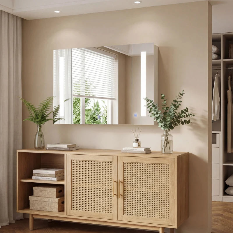 Medicine Cabinet with Mirror, Wall Mounted Bathroom Mirror Cabinet with Adjustable Shelf, USB Charge, High Gloss White