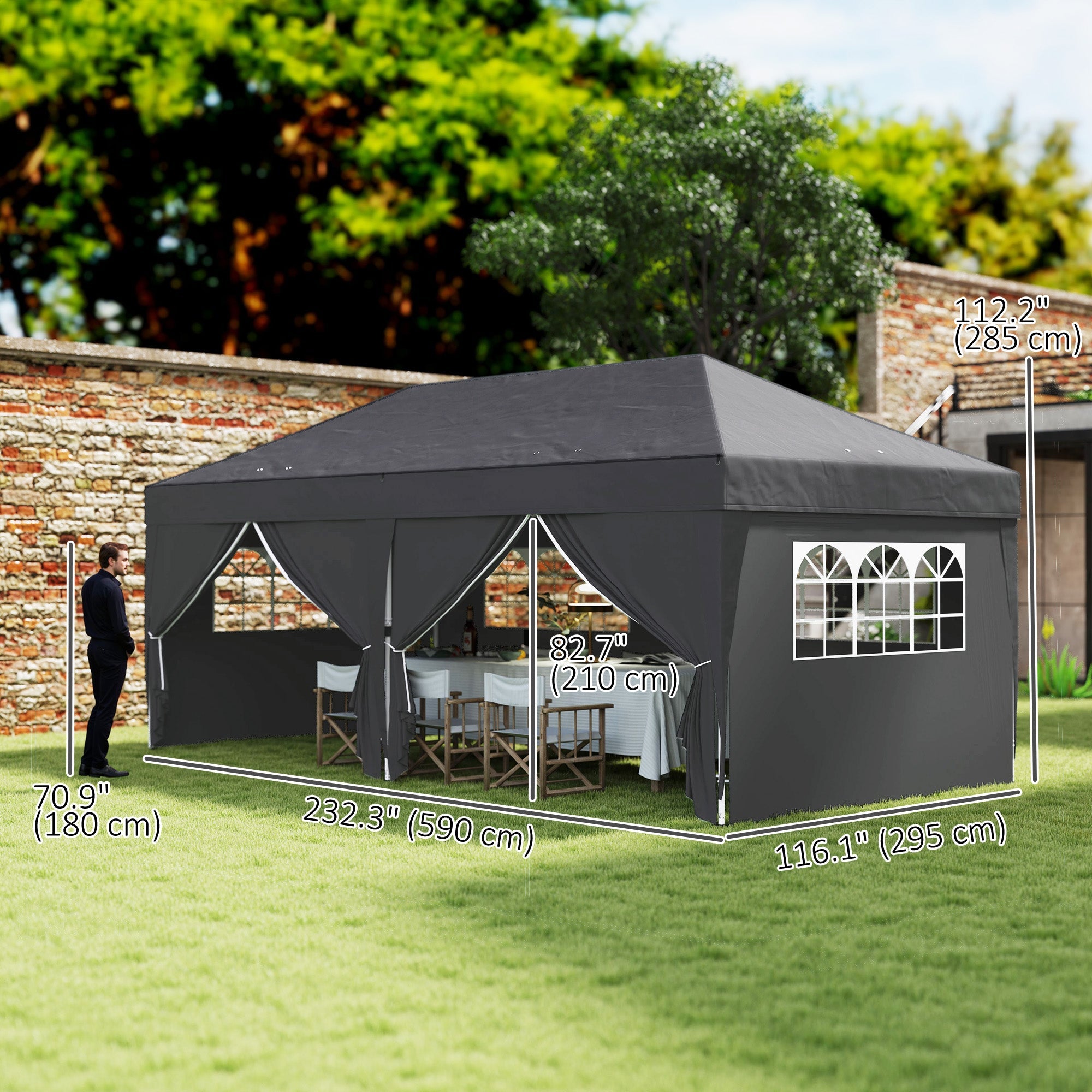 Outsunny 10' x 20' Pop Up Canopy Tent Outdoor Portable Easy Up Party Tent Garden Shade Shelter with Walls Carrying Bag, Black 