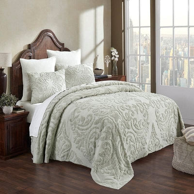 Queen Size 100-Percent Cotton Chenille 3-Piece Coverlet Bedspread Set in Sage - Free Shipping 