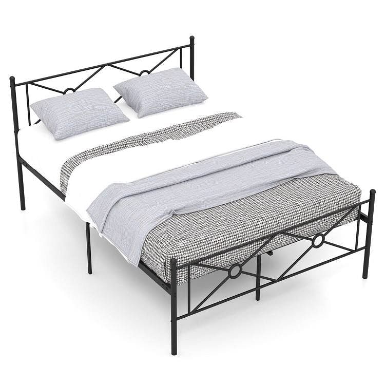 Queen Size Modern Black Metal Headboard & Footboard Platform Bed Frame - Free Shipping