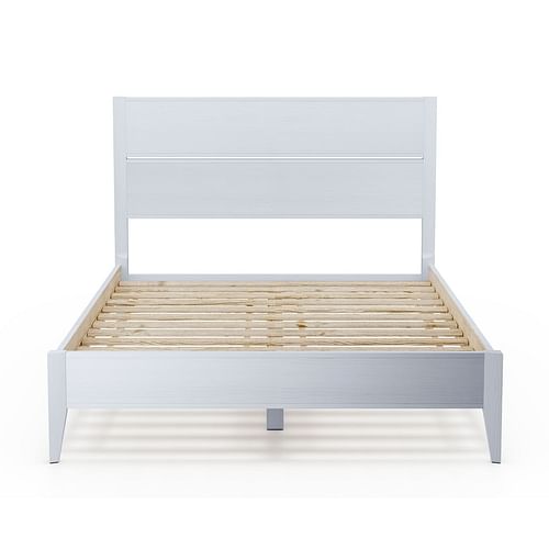 Queen Size Rustic White Mid Century Slatted Platform Bed - Free Shipping