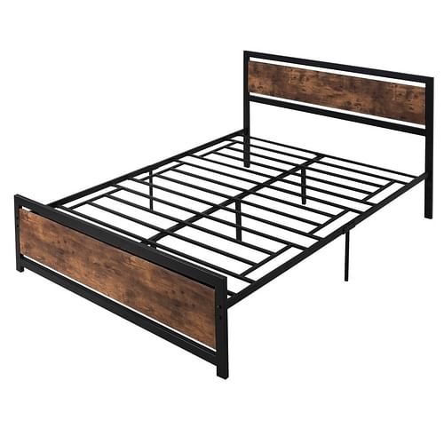 Queen Size FarmHouse Metal Wood Platform Bed Headboard Footboard - Free Shipping