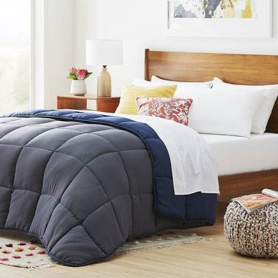 Queen All Seasons Grey/Navy Reversible Polyester Down Alternative Comforter - Free Shipping 