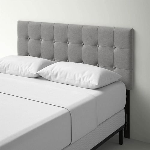 Queen Modern Classic Style Button-Tufted Headboard in Grey Upholstered Fabric - Free Shipping