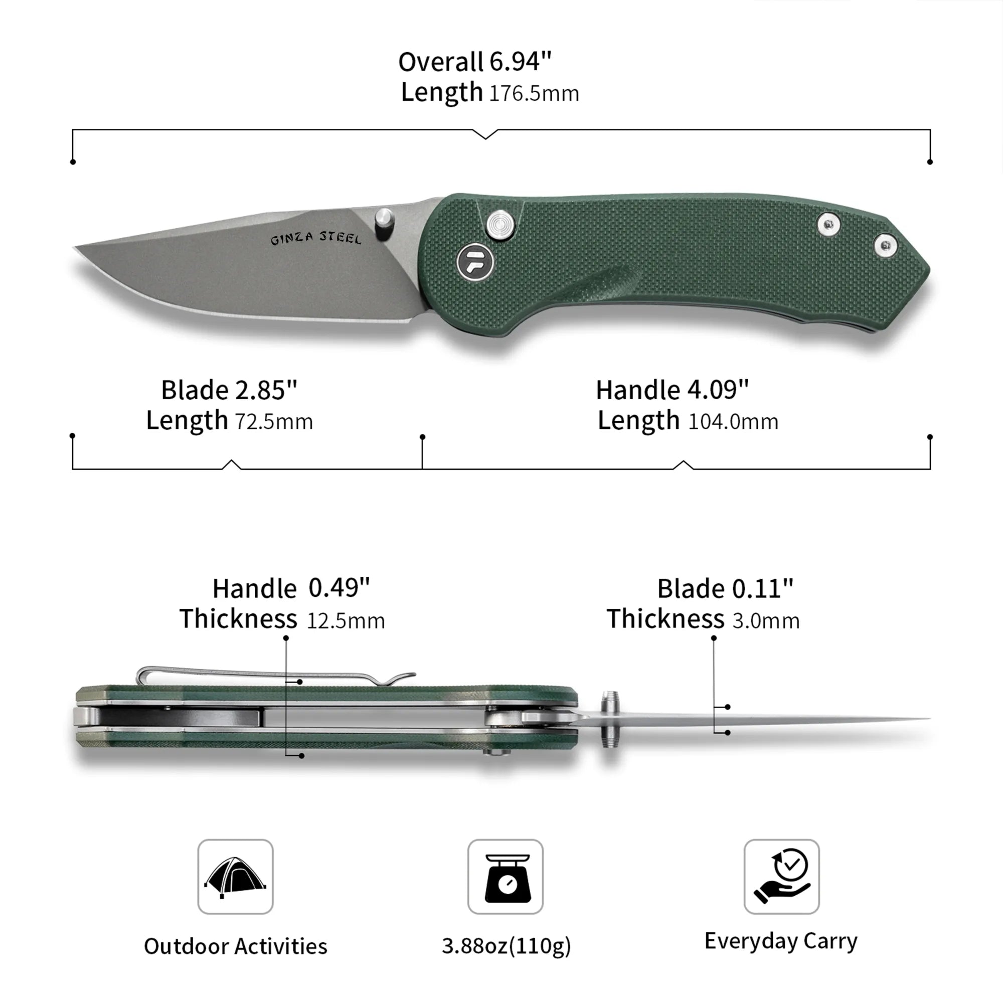 Quick Clip Folding Knife - 14C28N Steel, Military Green G10 