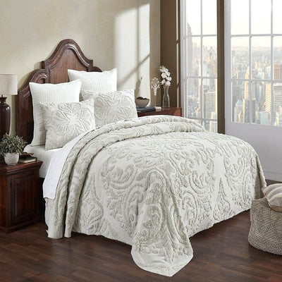 Queen Size 100-Percent Cotton Chenille 3-Piece Coverlet Bedspread Set in Ivory - Free Shipping 