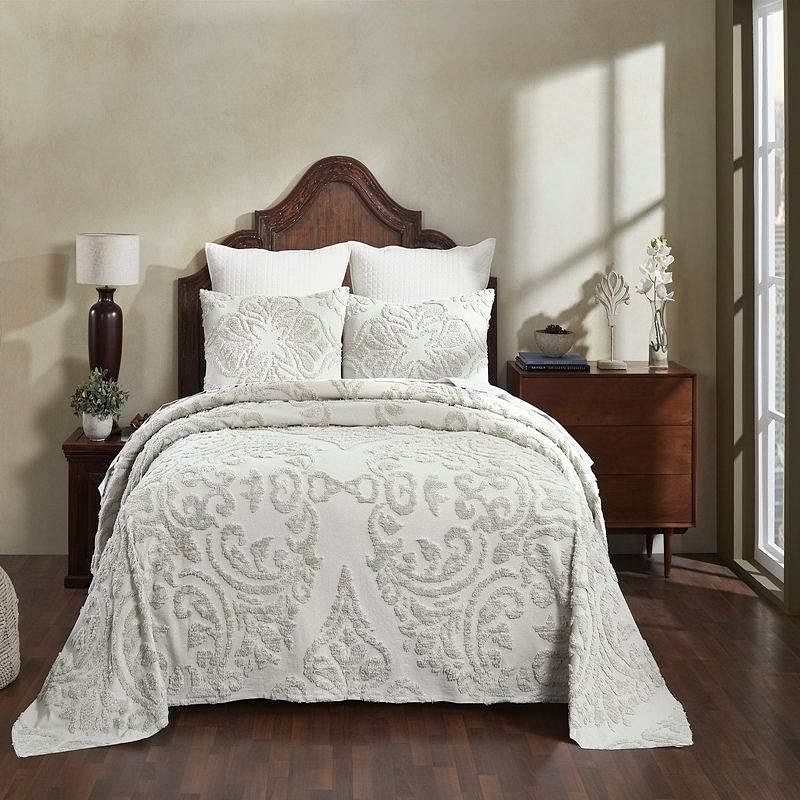 Queen Size 100-Percent Cotton Chenille 3-Piece Coverlet Bedspread Set in Ivory - Free Shipping 