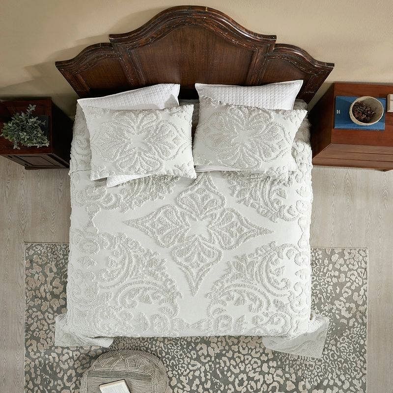 Queen Size 100-Percent Cotton Chenille 3-Piece Coverlet Bedspread Set in Ivory - Free Shipping 