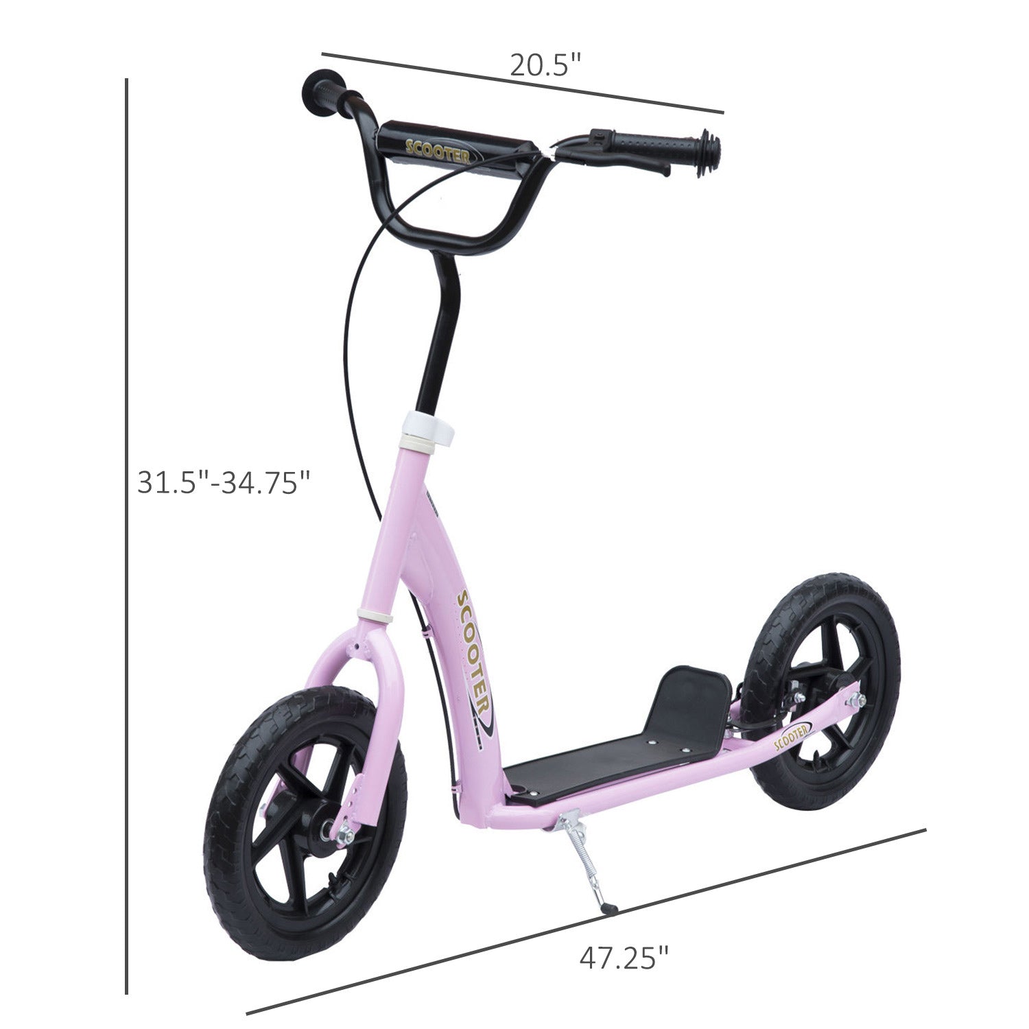 HOMCOM Kids Pro Stunt Scooter: Adjustable, 12" Tire, Street Design, Pink 