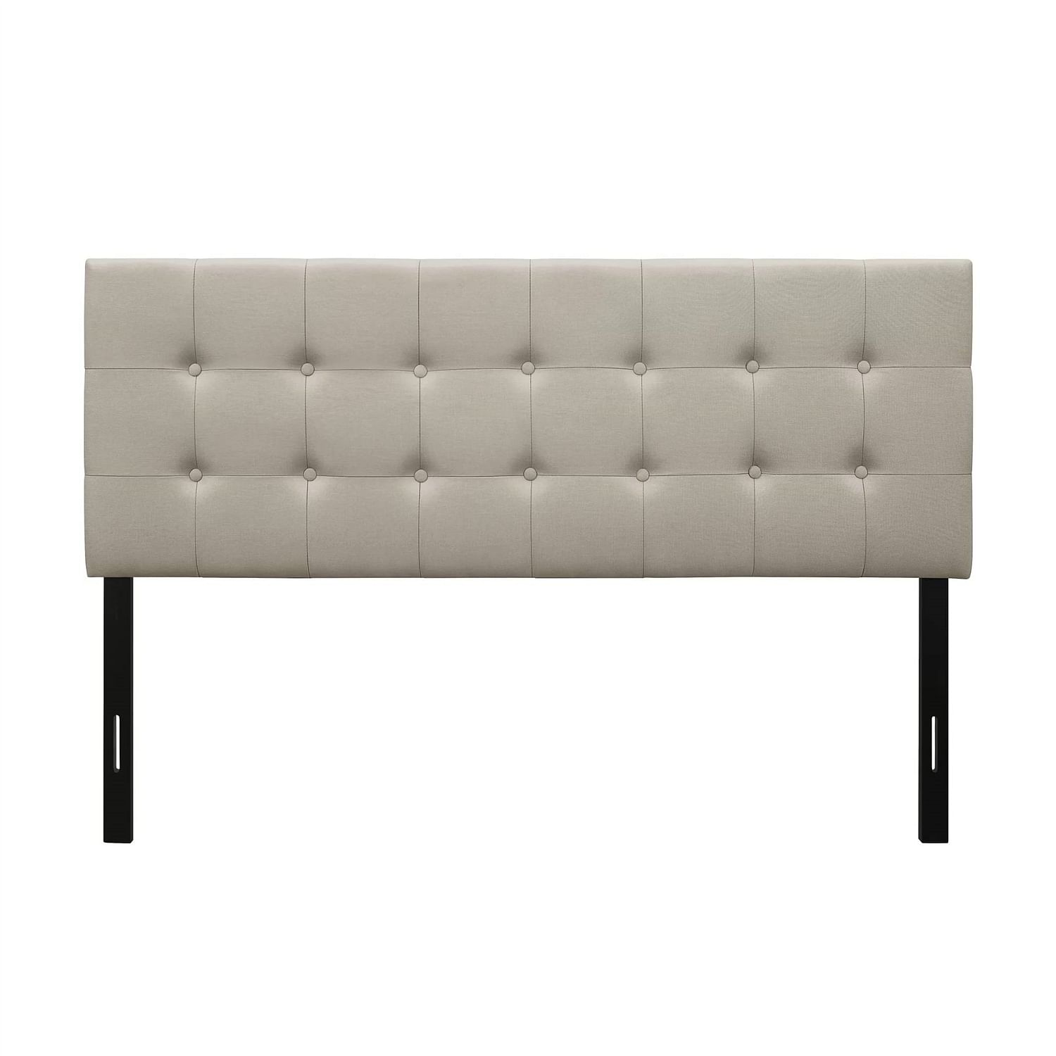 Queen Button-Tufted Headboard in Light Grey Beige Taupe Upholstered Fabric - Free Shipping