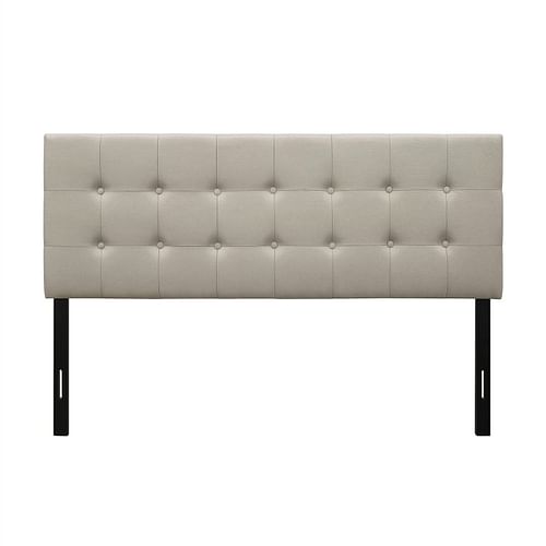 Queen Button-Tufted Headboard in Light Grey Beige Taupe Upholstered Fabric - Free Shipping