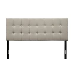 Queen Button-Tufted Headboard in Light Grey Beige Taupe Upholstered Fabric - Free Shipping