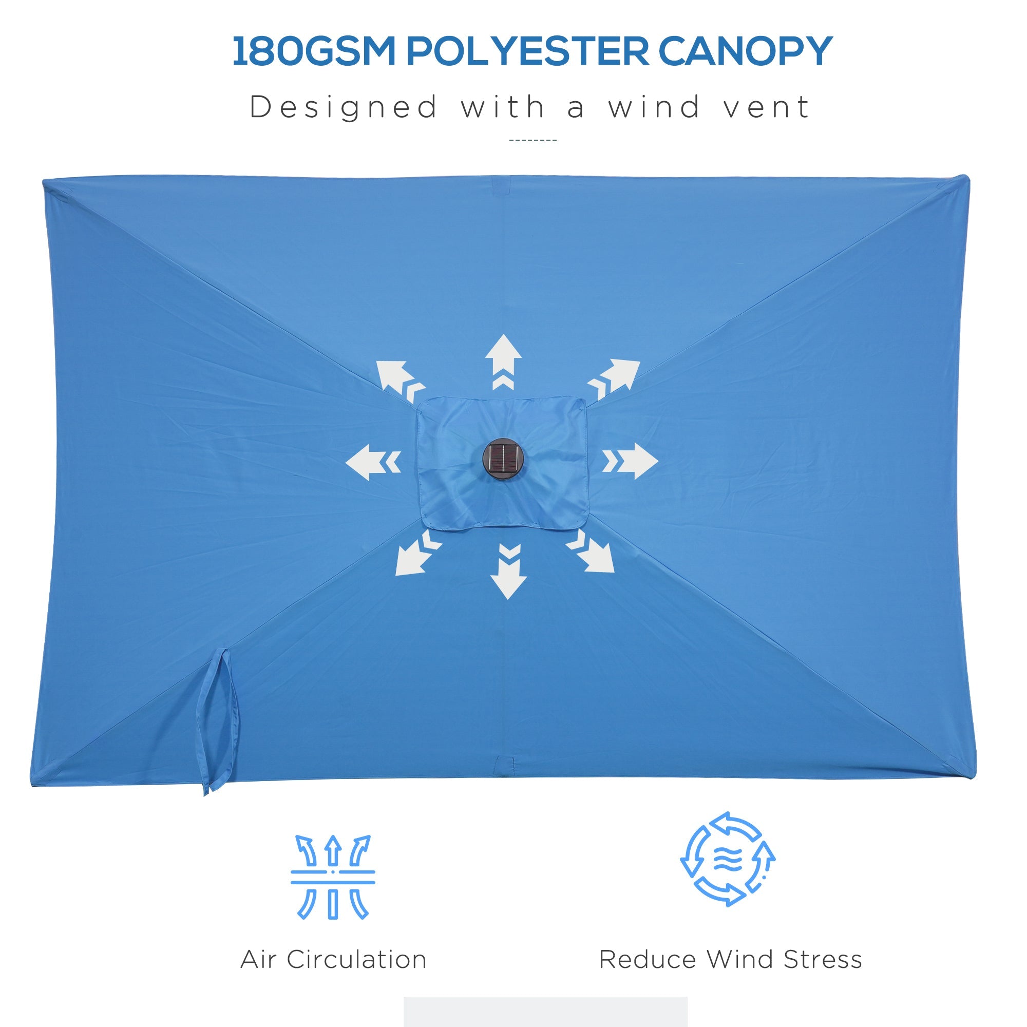 Outsunny 9.7x6.2ft Solar LED Patio Umbrella: Rectangular Outdoor Shade with Tilt Feature & Crank, Light Blue 