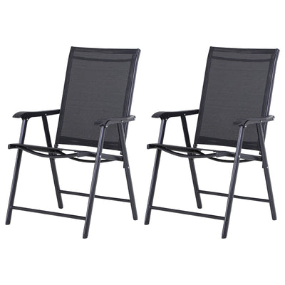 Outsunny Garden Chairs Set of 2 Foldable Texteline Steel Frame Outdoor Patio Seat Black 