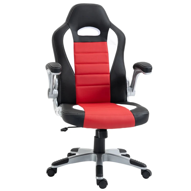 Racing Gaming Chair PU Leather Office Chair Executive Computer Desk Chair with Adjustable Height, Flip Up Armrest, Swivel Wheels, Red