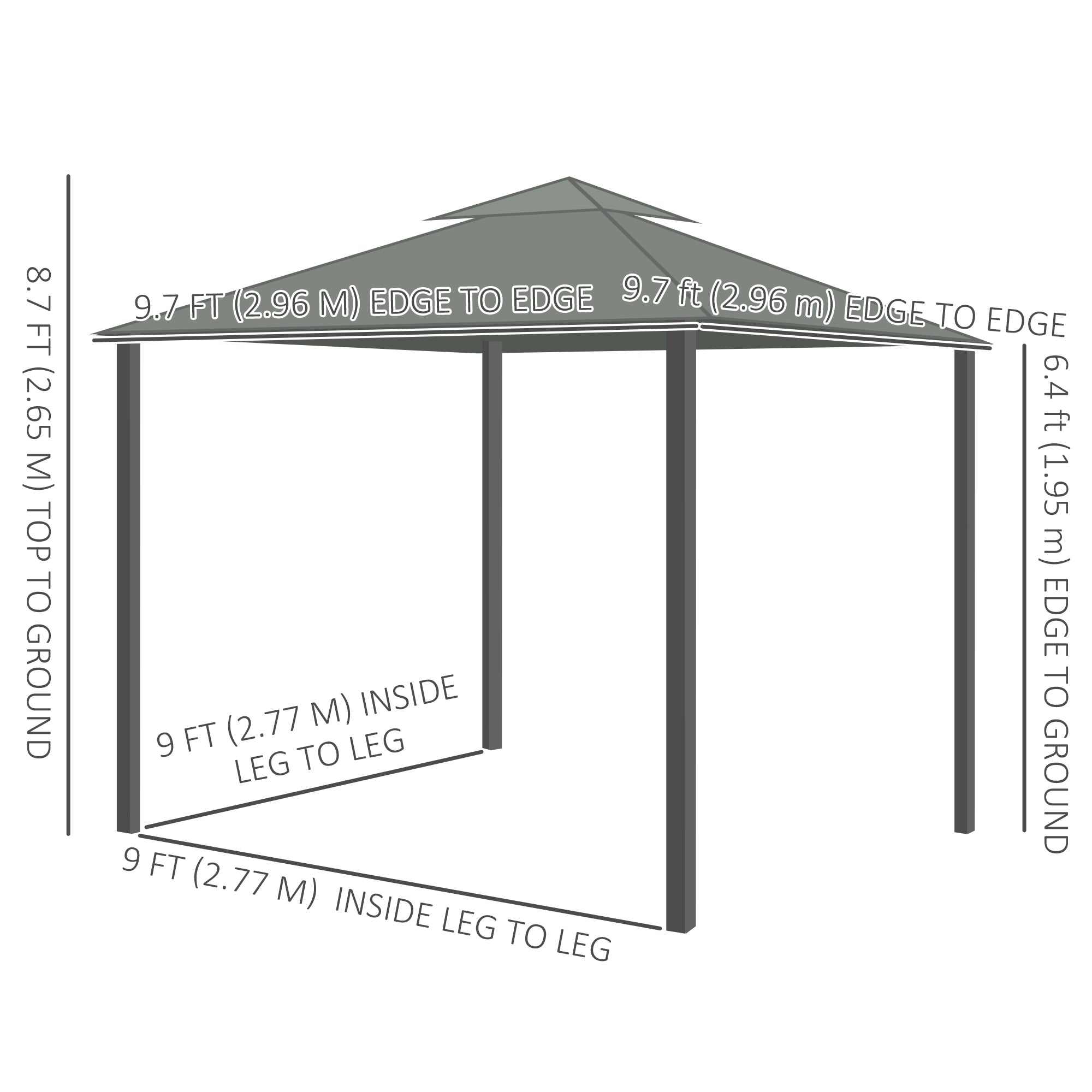 Outsunny 10' x 10' 2-Tier Outdoor Gazebo Canopy Tent with Zippered Mesh Sidewalls, Aluminum Frame for Patio, Backyard, Dark Grey 