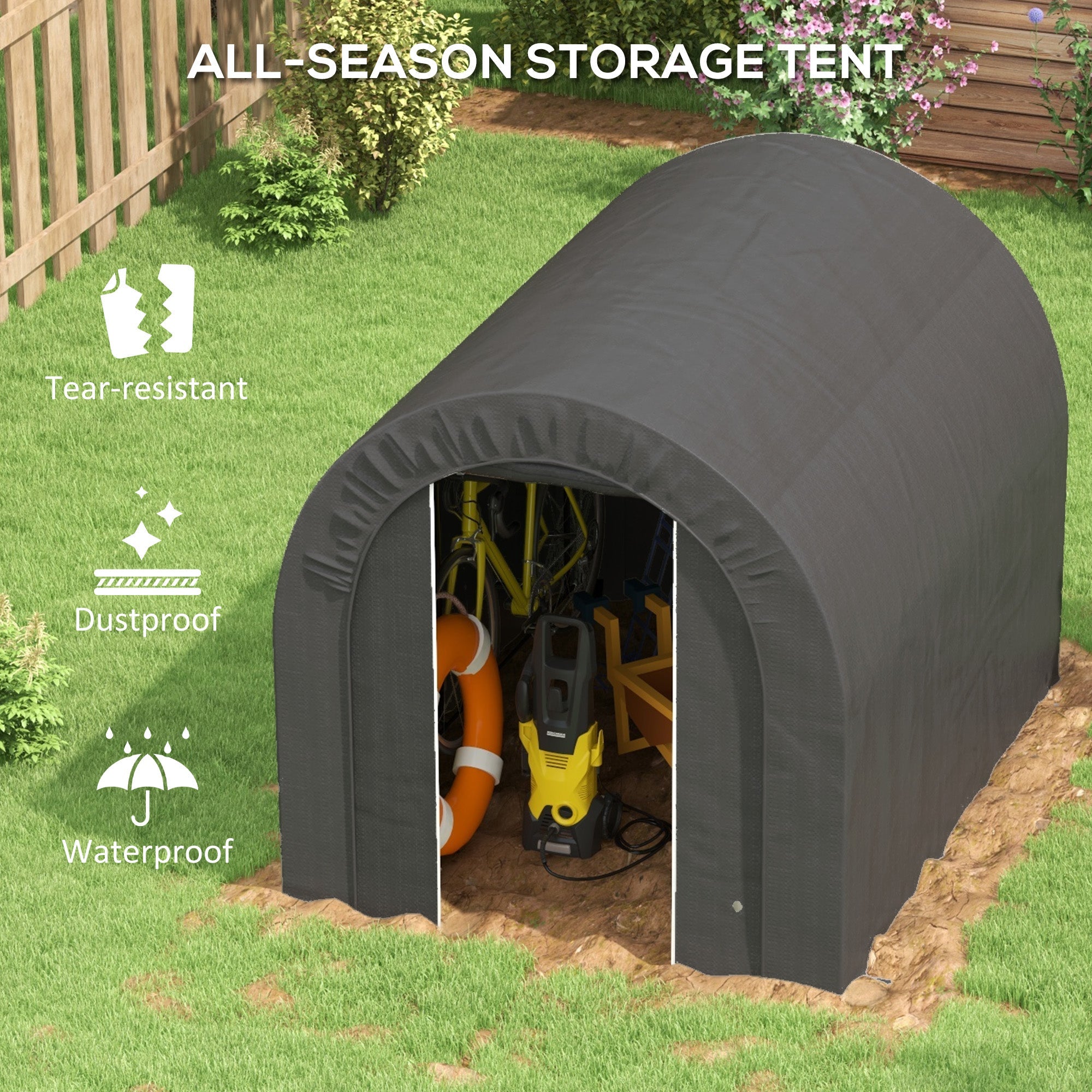 Outsunny 6' x 8' Outdoor Storage Shed, Heavy Duty Galvanized Steel Portable Shed for Bike, Motorcycle, Garden Tools, Dark Grey 