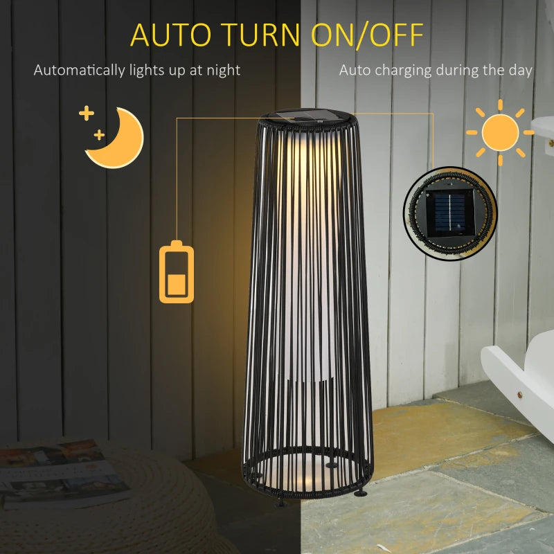 Wicker Solar Floor Lamp, Decorative Outdoor Lamp with Auto On/Off LED Light, IP44 for Patio, Porch, Pathway, Black