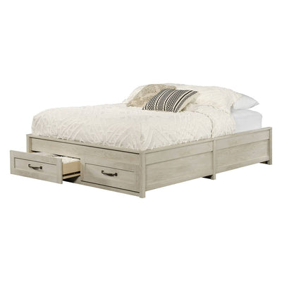 Queen Farmhome Platform Bed with Storage Drawers in Off-White Wood Finish - Free Shipping 